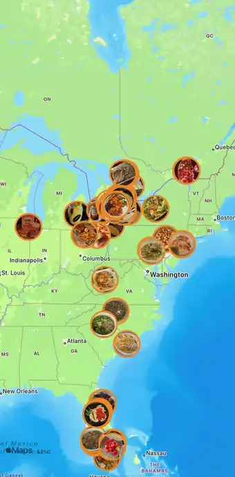 Browsing a food map in the Dinary app